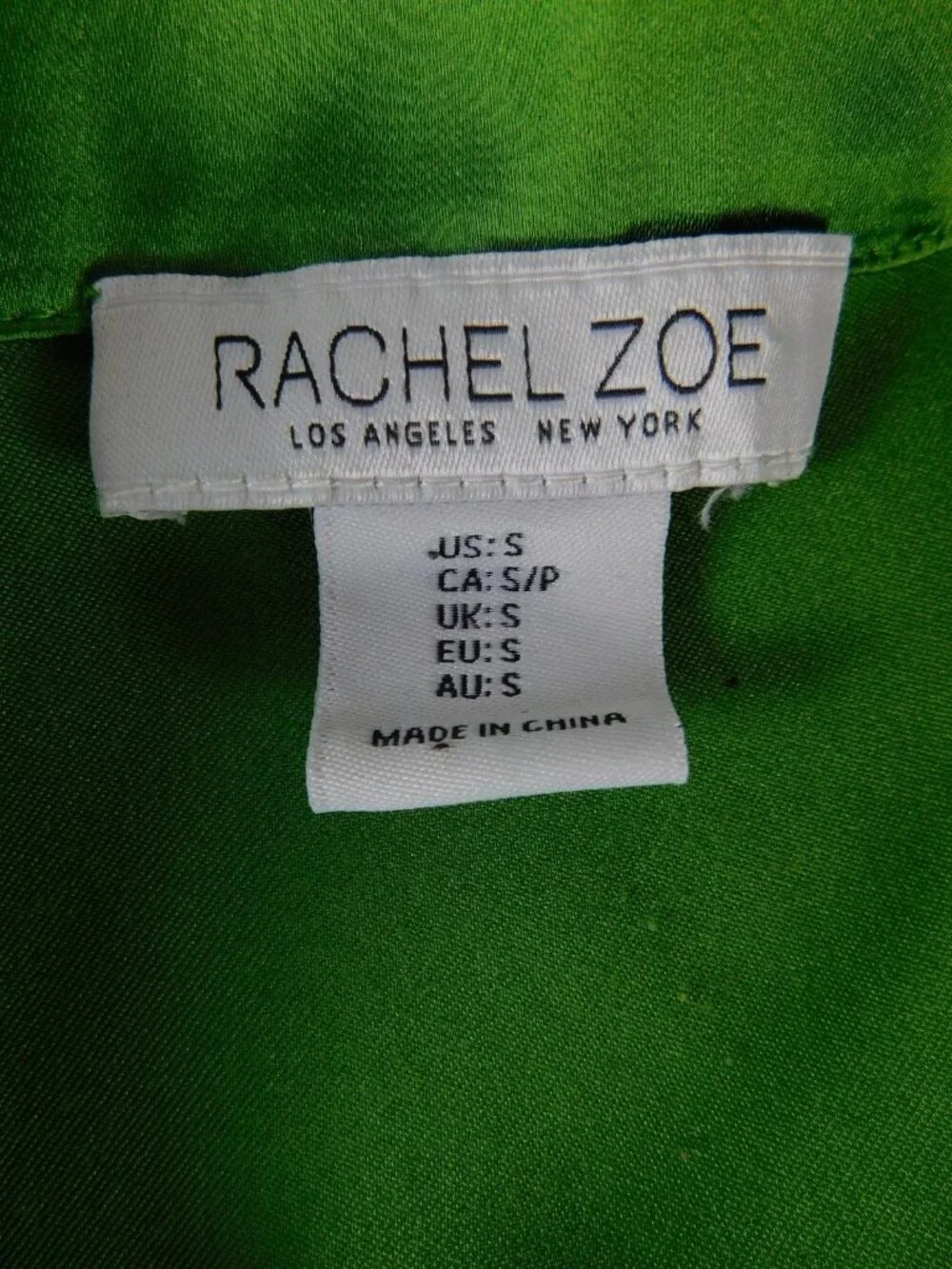 Rachel Zoe Blouse Womens Small Green Satin Collared Sleeveless Button Front